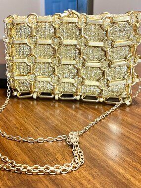 Vintage Gold-Toned Metal Link & Chain-Mail over Metallic Lame' Evening Bag